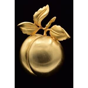 Marla Buck Vintage Peach Pin Brooch Brushed Gold Matte Chunky Signed 80s BinBI